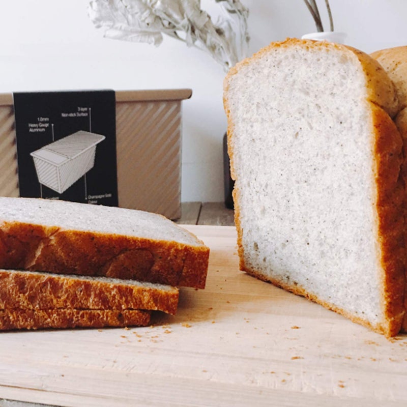 CHEFMADE Pullman Loaf Pan with Lid, 1Lb Dough Capacity Non-Stick Rectangle Corrugated Bread Pan Bakeware, Toast Mold with Cover for Oven Baking Cakes, Breads and Meatloaf (Champagne Gold) - Image 4